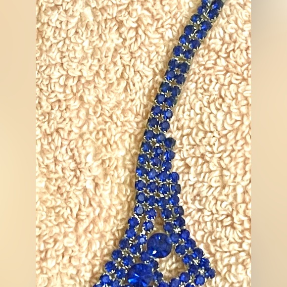 Crystal blue persuasion bib necklace adjustable geometric design sparkly ST 90s - Picture 4 of 5